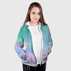 Куртка с капюшоном женская Голографический эффект светлых тонов полос, цвет: 3D-белый — фото 2