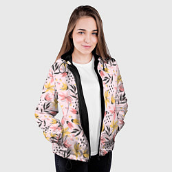 Куртка с капюшоном женская Абстрактный паттерн с цветами, цвет: 3D-черный — фото 2