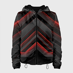 Женская куртка Красные яркие неоновые полосы на черной абстракции