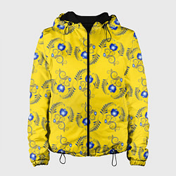 Женская куртка Узор - цветы гжель на желтом фоне