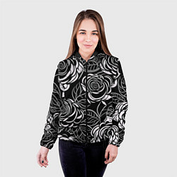 Куртка с капюшоном женская Цветочные паттерны, цвет: 3D-черный — фото 2