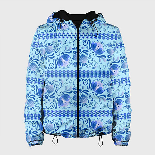 Женская куртка Паттерн гжель узоры и цветы / 3D-Черный – фото 1