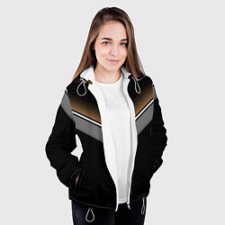 Куртка с капюшоном женская Абстракция графика серая и коричневая полоски на ч, цвет: 3D-белый — фото 2