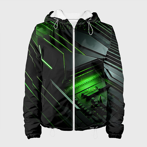 Женская куртка Металл и зеленый яркий неоновый свет / 3D-Белый – фото 1