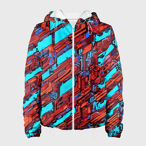 Женская куртка Красные фрагменты на голубом фоне / 3D-Белый – фото 1