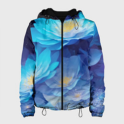 Куртка с капюшоном женская Волшебные цветы блестящие, цвет: 3D-черный