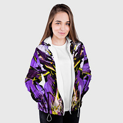 Куртка с капюшоном женская Чёрно-жёлтая агрессивная абстракция на фиолетовом, цвет: 3D-белый — фото 2
