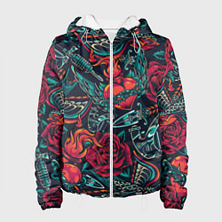 Куртка с капюшоном женская Тату машинка, цвет: 3D-белый