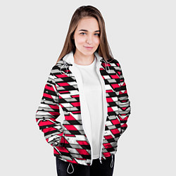 Куртка с капюшоном женская Красные четырёхугольники на белом фоне, цвет: 3D-белый — фото 2