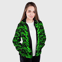 Куртка с капюшоном женская Зелёная техно-броня на чёрном фоне, цвет: 3D-черный — фото 2