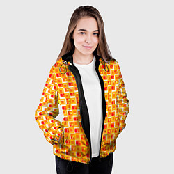 Куртка с капюшоном женская Жёлтые и красные квадраты на белом фоне, цвет: 3D-черный — фото 2