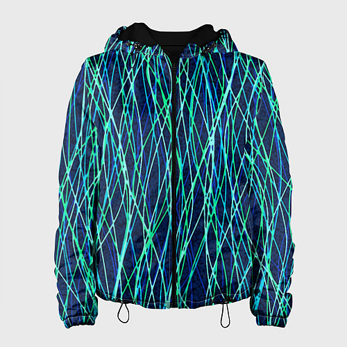 Женская куртка Тёмно-синий абстрактный неоновые линии / 3D-Черный – фото 1