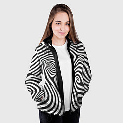 Куртка с капюшоном женская Черно-белый водоворот - зебра исллюзия шкуры, цвет: 3D-черный — фото 2