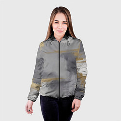 Куртка с капюшоном женская Серо золотая абстракция, цвет: 3D-черный — фото 2