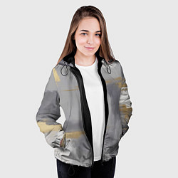 Куртка с капюшоном женская Серо золотая абстракция, цвет: 3D-черный — фото 2