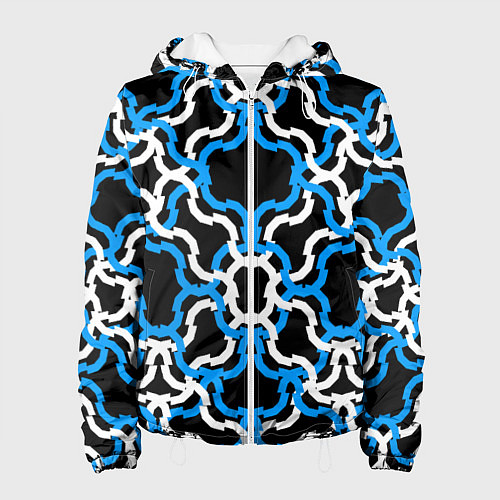 Женская куртка Сине-белые полосы на чёрном фоне / 3D-Белый – фото 1