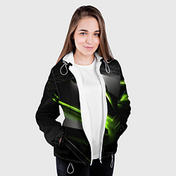 Куртка с капюшоном женская Зеленая абстрактная конструкция в стиле nvidia, цвет: 3D-белый — фото 2