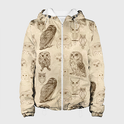 Женская куртка Эскизы сов тетрадный лист в клетку / 3D-Белый – фото 1