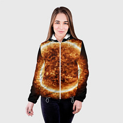 Куртка с капюшоном женская Пылающее солнце крупным планом, цвет: 3D-белый — фото 2