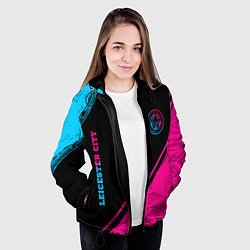 Куртка с капюшоном женская Leicester City - neon gradient вертикально, цвет: 3D-черный — фото 2