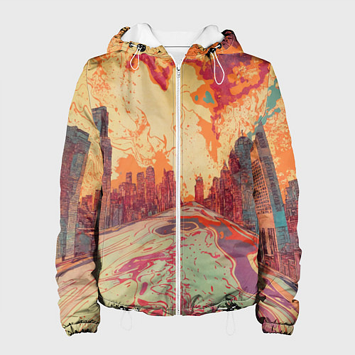 Женская куртка Абстрактный город растворяющийся в красках / 3D-Белый – фото 1