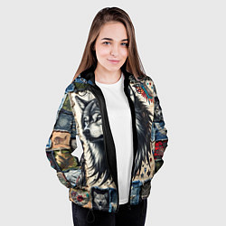Куртка с капюшоном женская Волк на дениме Пэчворк, цвет: 3D-черный — фото 2