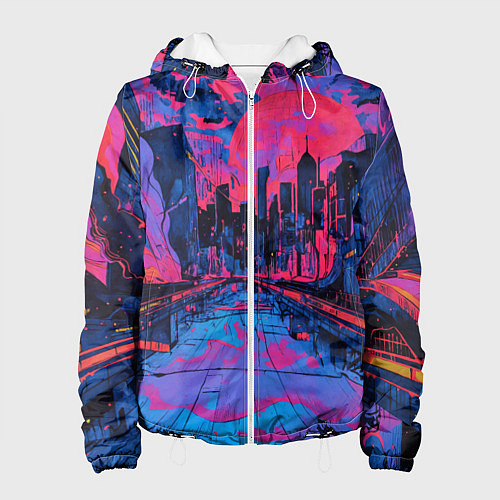 Женская куртка Город в психоделических цветах / 3D-Белый – фото 1