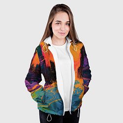 Куртка с капюшоном женская Абстрактная городская улица со зданиями и река, цвет: 3D-белый — фото 2