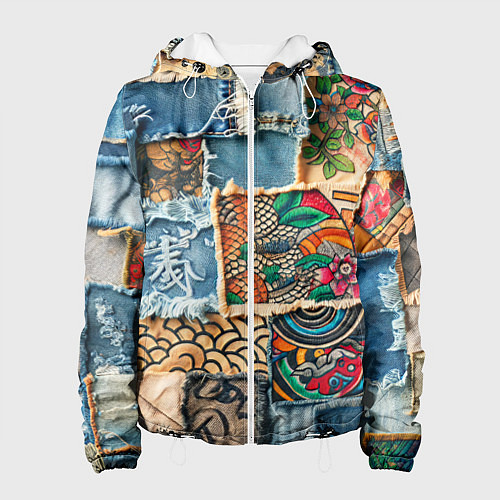 Женская куртка Японские мотивы на дениме / 3D-Белый – фото 1