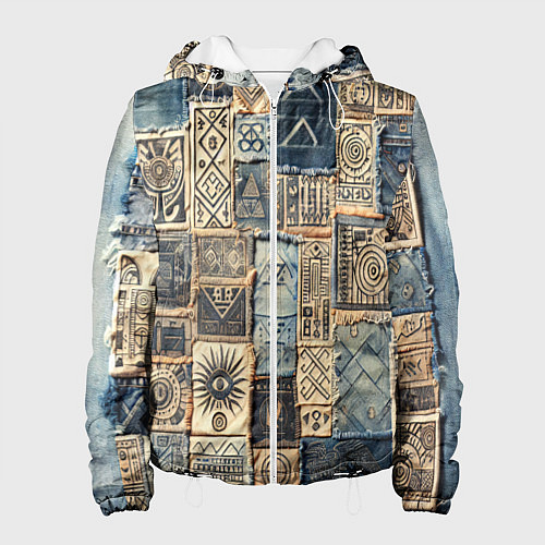 Женская куртка Татуировки племени майя пэчворк / 3D-Белый – фото 1