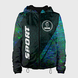 Куртка с капюшоном женская Saab sport glitch blue, цвет: 3D-черный