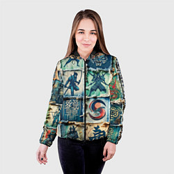 Куртка с капюшоном женская Самураи на пэчворк дениме, цвет: 3D-черный — фото 2