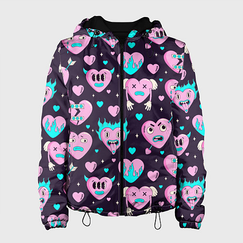 Женская куртка Паттерн с арт сердцами / 3D-Черный – фото 1