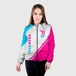 Куртка с капюшоном женская Juventus neon gradient style вертикально, цвет: 3D-черный — фото 2
