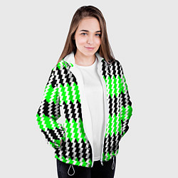 Куртка с капюшоном женская Вертикальные чёрно-зелёные полосы, цвет: 3D-белый — фото 2