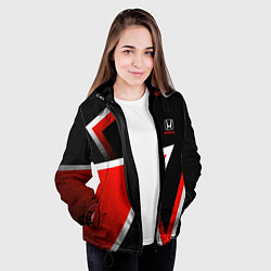 Куртка с капюшоном женская Honda - красные треугольники, цвет: 3D-черный — фото 2