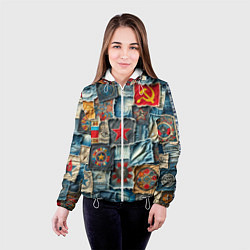 Куртка с капюшоном женская Ретро пэчворк СССР, цвет: 3D-белый — фото 2