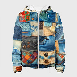 Куртка с капюшоном женская Vanguard denim patchwork - ai art, цвет: 3D-белый