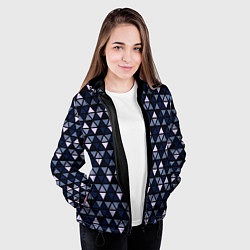 Куртка с капюшоном женская Чёрно-синий паттерн треугольники, цвет: 3D-черный — фото 2