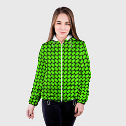 Куртка с капюшоном женская Зелёные лепестки шестиугольники, цвет: 3D-белый — фото 2