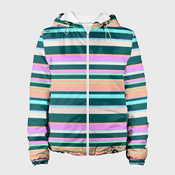 Женская куртка Полосатый оранжево-бирюзовый