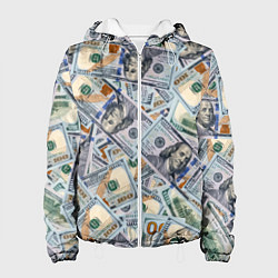 Куртка с капюшоном женская Банкноты сто долларов, цвет: 3D-белый