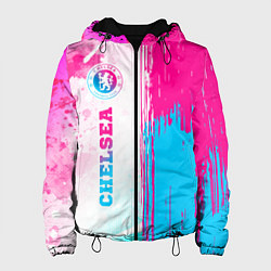 Куртка с капюшоном женская Chelsea neon gradient style по-вертикали, цвет: 3D-черный
