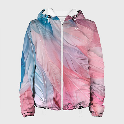 Женская куртка Пастельно-голубые и розовые перья / 3D-Белый – фото 1