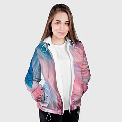 Куртка с капюшоном женская Пастельно-голубые и розовые перья, цвет: 3D-белый — фото 2