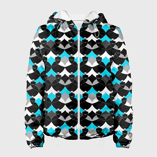 Женская куртка Синий с черным и белым геометрический узор / 3D-Белый – фото 1