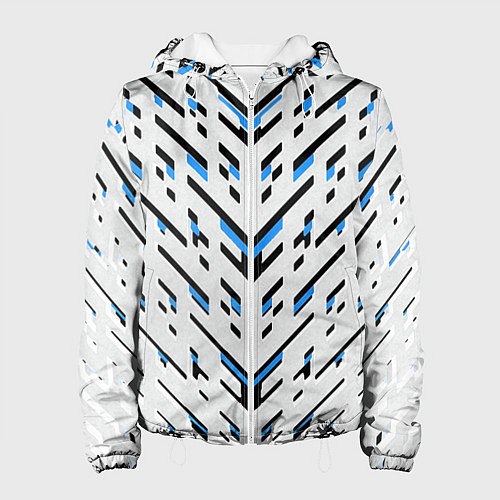 Женская куртка Black and blue stripes on a white background / 3D-Белый – фото 1