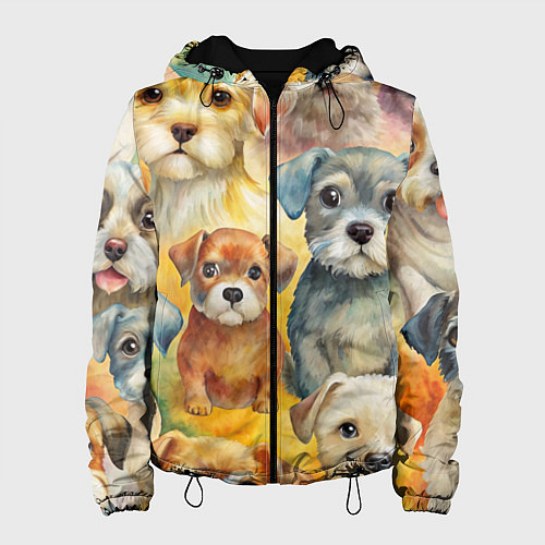 Женская куртка Красочный паттерн с щенками / 3D-Черный – фото 1