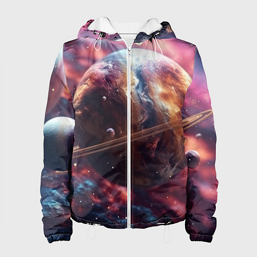 Женская куртка Объемный космос и планеты / 3D-Белый – фото 1