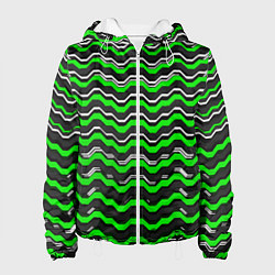 Женская куртка Белые и зелёные полосы на чёрном фоне